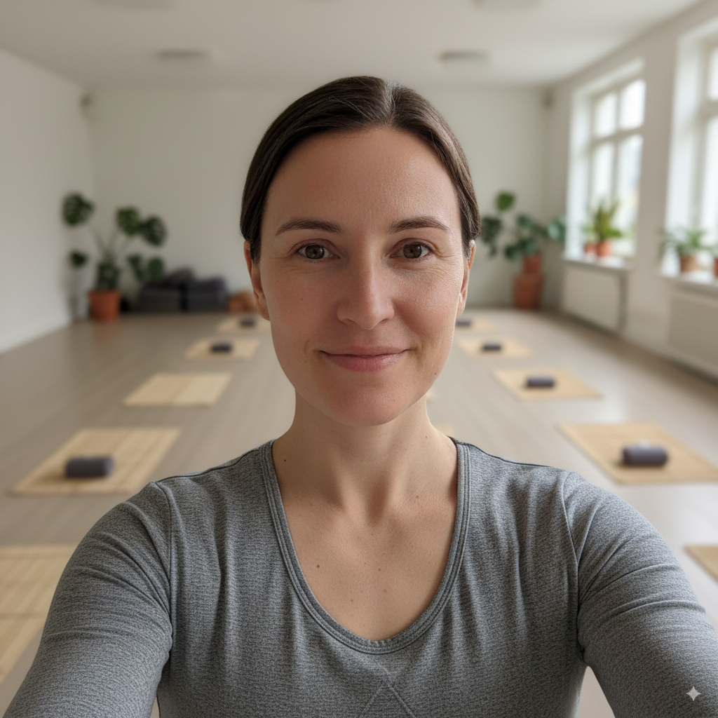Selfie of yoga instructor in a yoga room