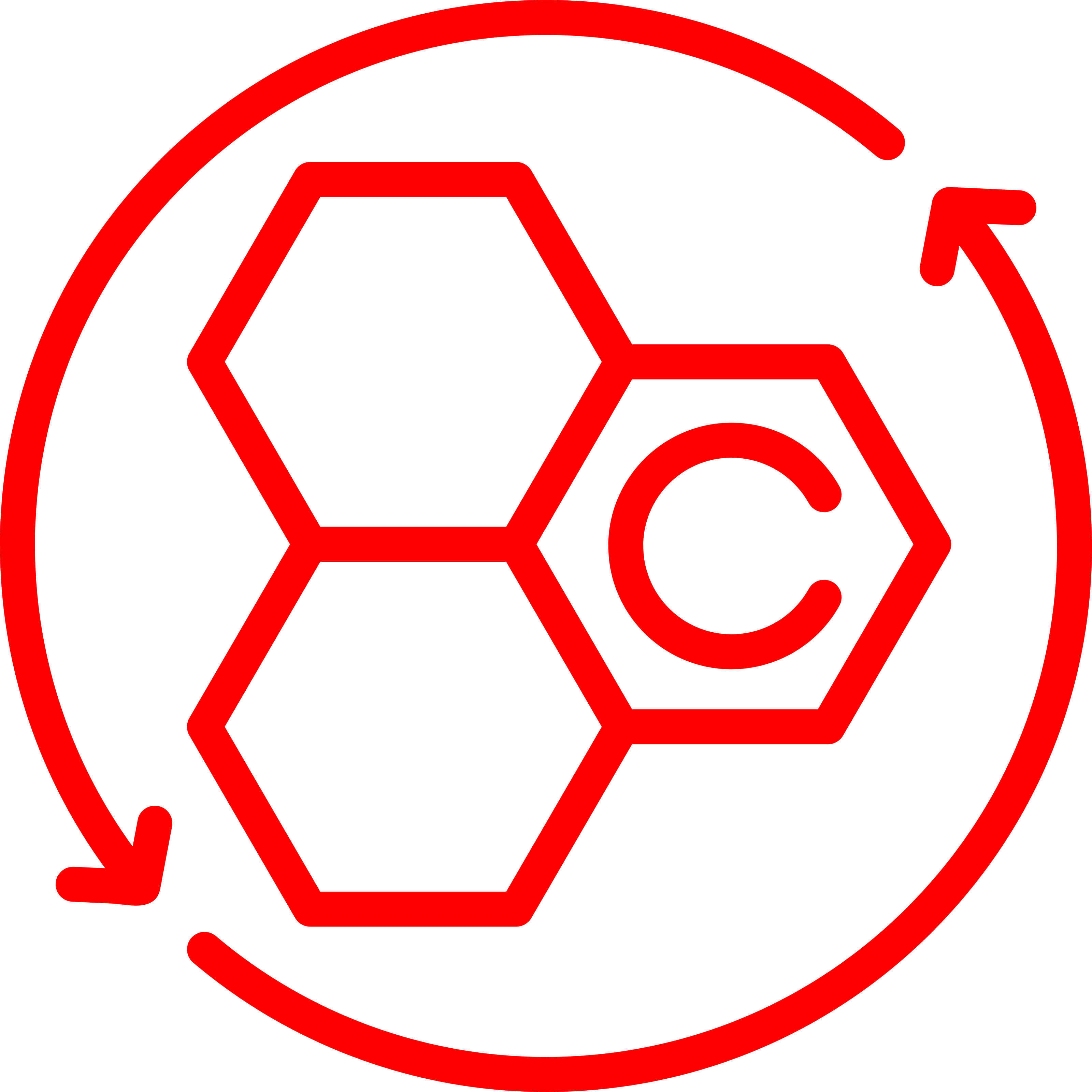 A red icon symbolizing cellular regeneration and the renewal cycle.