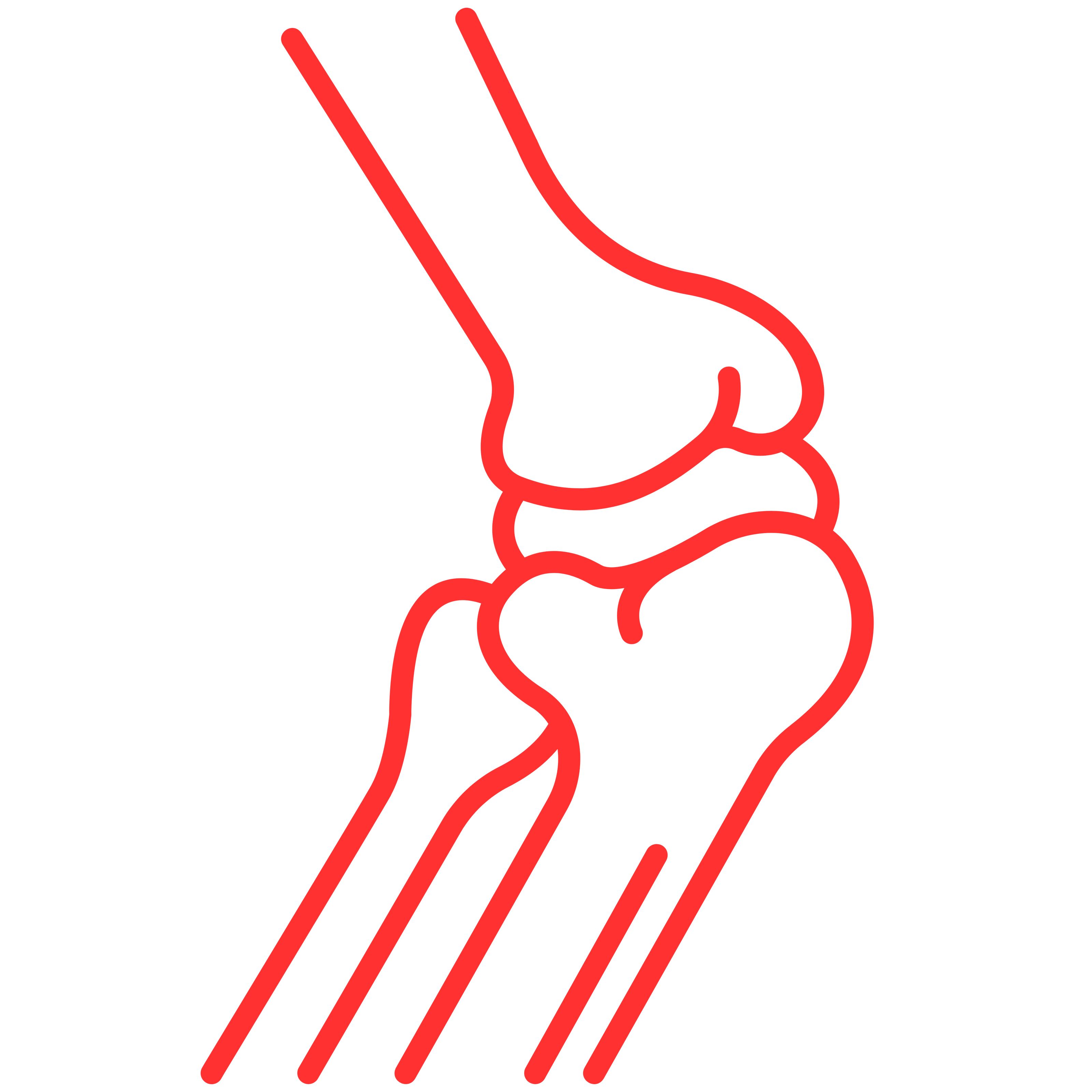 En anatomisk ikon av ett knä, som symboliserar ledhälsa och smärtlindring.