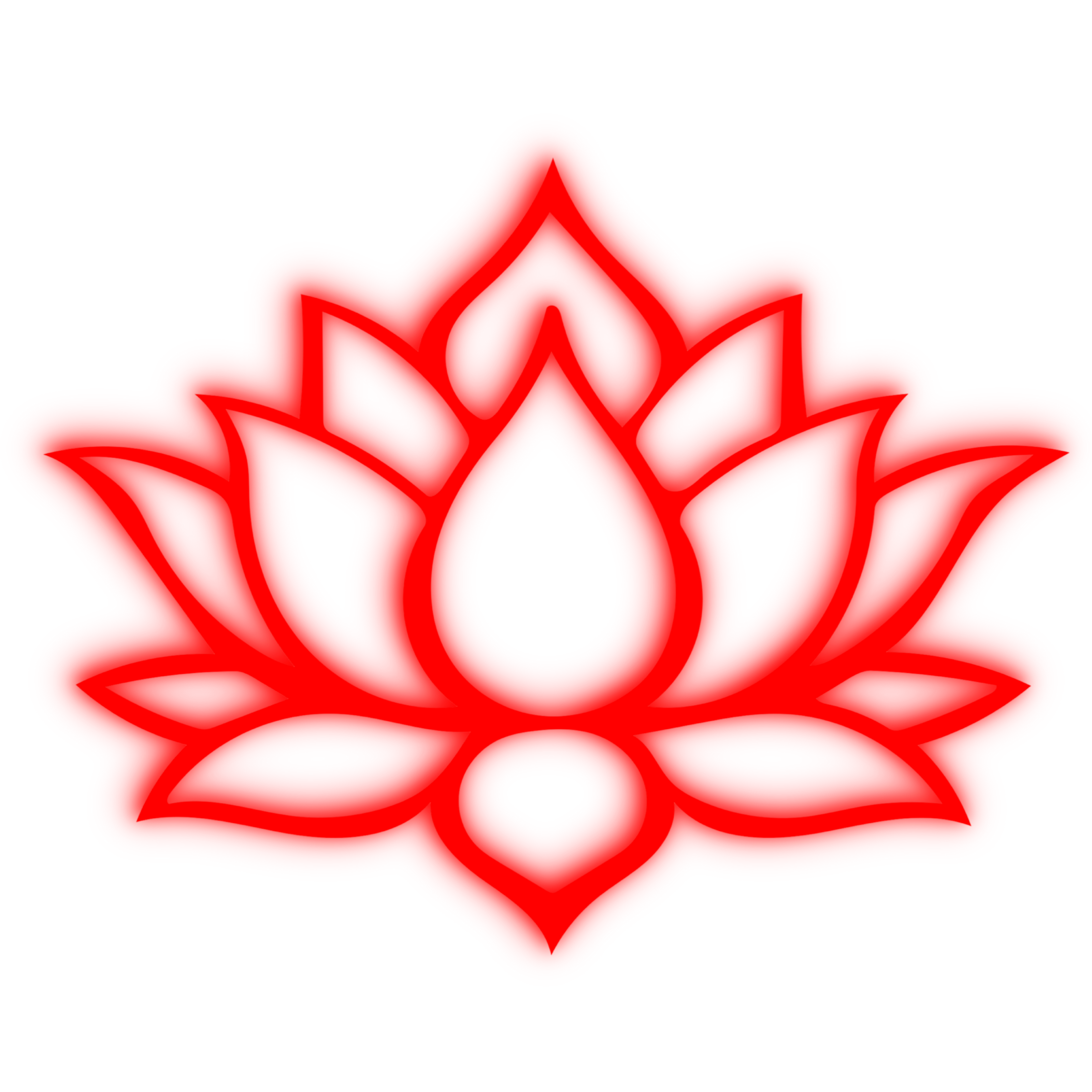 A stylized icon of a lotus flower with a red, glowing neon effect.